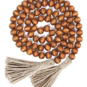 Wooden Bead Necklace with Tassels‎